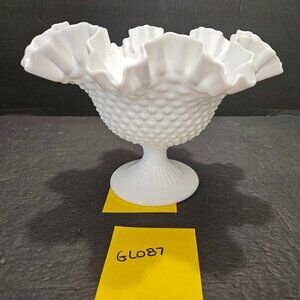 WHITE HOBNAIL FLUTED CANDY DISH 6 1/2" X 91/2"